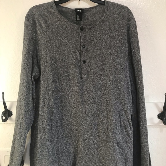 H&M Henley Grey Marled Long Sleeve Shirt | Large - Picture 2 of 4